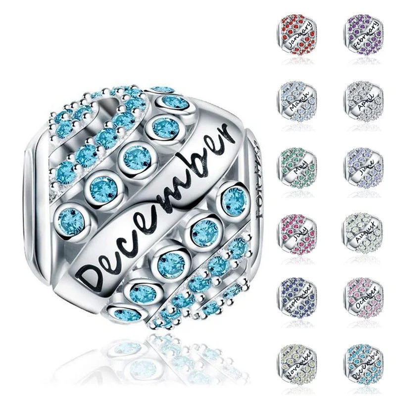 

100% Real 925 Sterling Silver 12 Style Birthstone Fit Original Pandora Bracelet&Bangle For Women Birthday Fashion Jewelry Gift