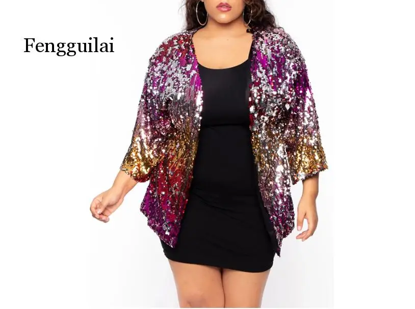 

Пальто свободного кроя с блестками размера плюс, женский кардиган, Сексуальные клубные вечерние куртки, женские демисезонные пальто градие...