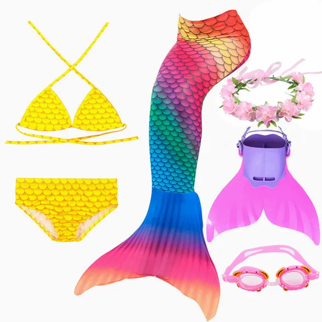 Детский летний купальный костюм с хвостом русалки для девочек плавниками Monofin