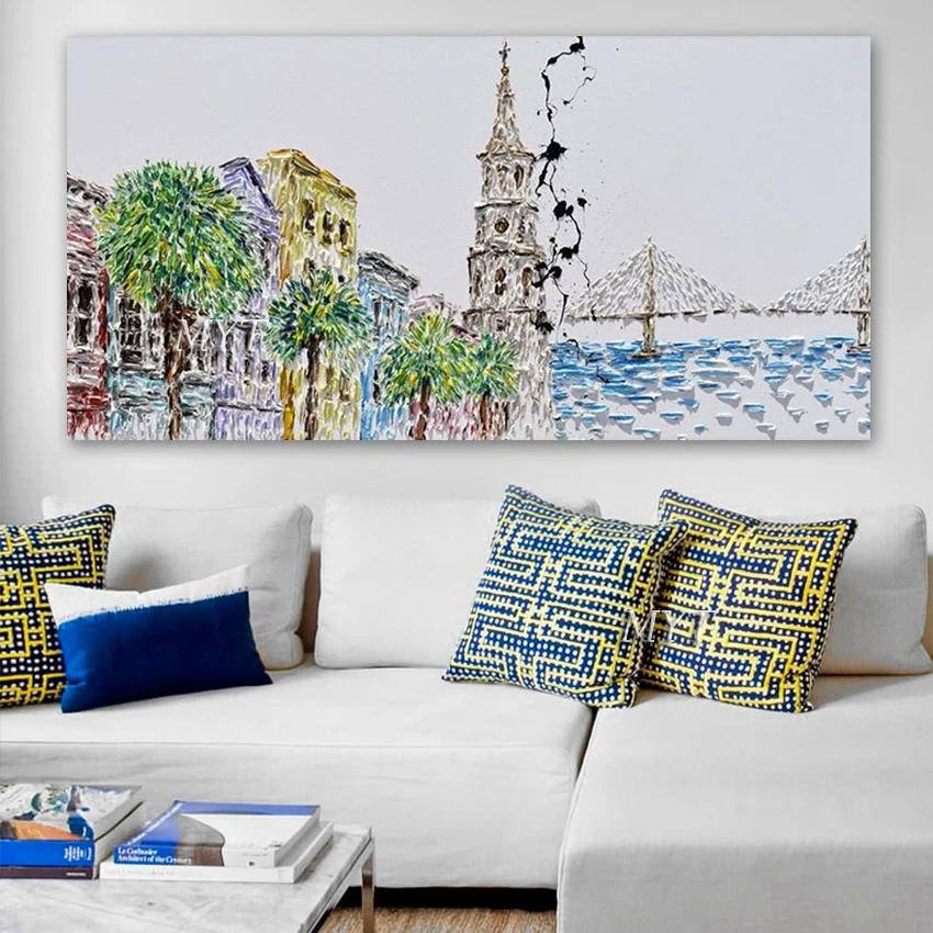 Новая красочная 100% абстрактная Палитра с ручной росписью нож картина маслом