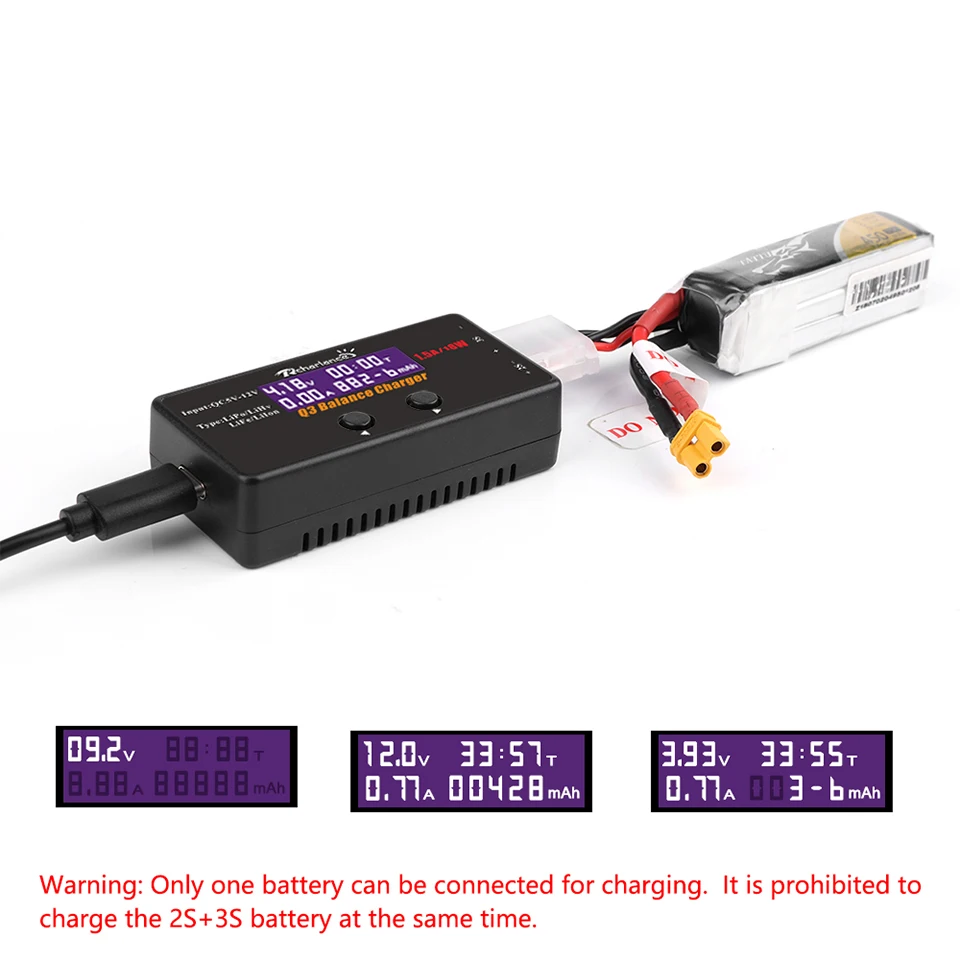 Быстрое зарядное устройство type-C Quick Charge 3,0 вход 18 Вт баланс зарядное устройство для 2-3S LiPo LiFe LiLon LiHv батарея с ЖК-дисплеем для радиоуправляемого дрона