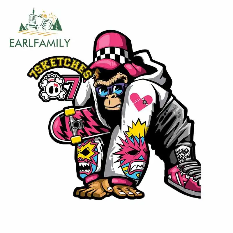 EARLFAMILY 13cm x 12.9cm For Skateboard Gorilla Anime Car Stickers Windshield Car Decal For VAN ATV Laptop Occlusion Scratch