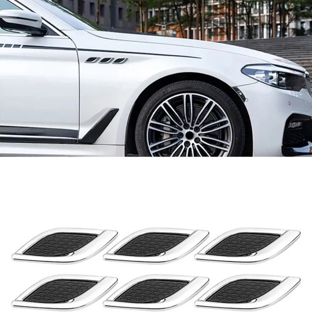 

6PCS Car Styling 3D Shar K Gill Car Side Fake Vent Sticker Metal Chrome Fine Decoration Modified Car Styling Popular Sticker