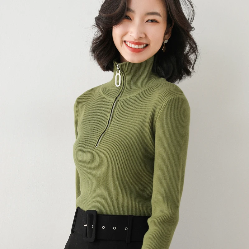

Tailor sheep Knit sweater women's spring autumn thin version zipper inner base long-sleeved top