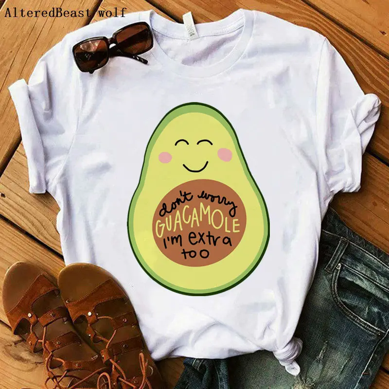 

Women's Avocado Funny T-shirt Girl Harajuku Ullzang Graphic Cute Casual Tshirt Female Kawaii Avocado Funny Cartoon T Shirts