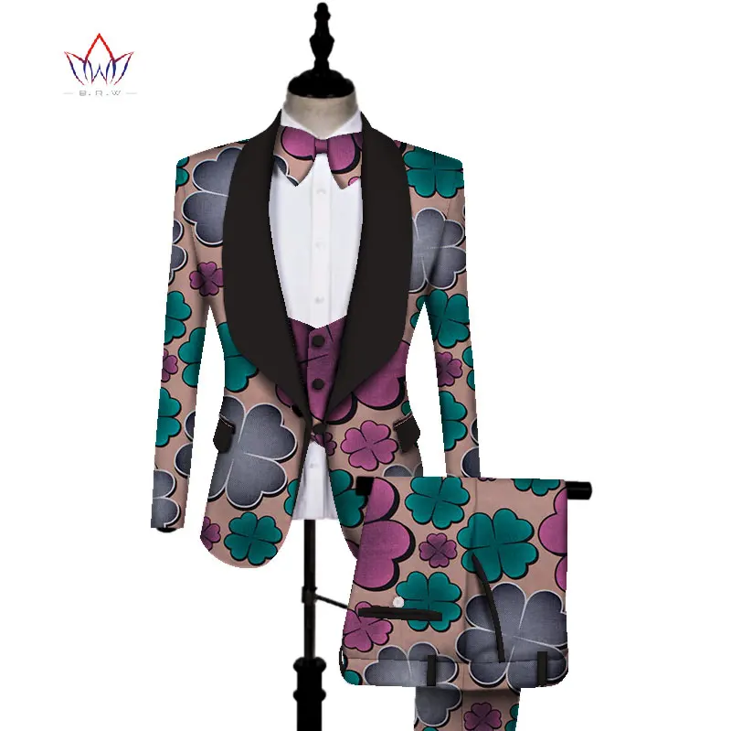 African Print 3 pieces Men sets Dashiki Top and Trouser & Vest Set Bazin  Plus Size Traditional African Clothing WYN431