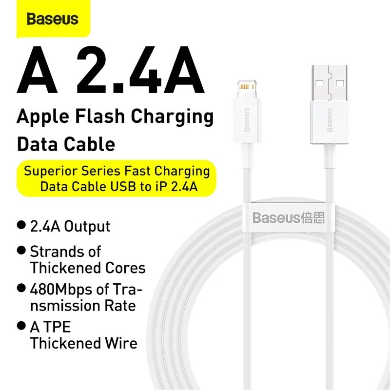 Baseus USB кабель для iPhone 12 11 Pro Max Xs X 8 Plus 2.4A быстрой зарядки 5s 6s 7 SE зарядный передачи