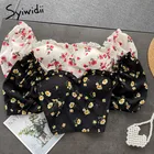 Женская блузка Syiwidii, с цветочным принтом, с пышными рукавами, оборками, квадратным воротником, молнией сзади, лето 2021