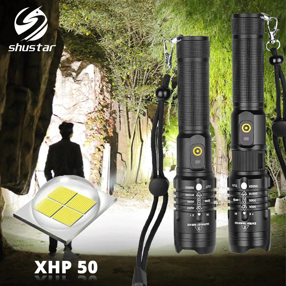 

Super Bright XHP50 Tactics LED Flashlight 3 Lighting Modes Zoomable Torch Use 18650 Battery Suitable for Outdoor Adventures