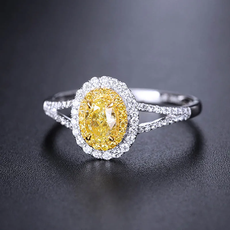 BLACK ANGEL 925 Silver Luxury Citrine Rings For Women Oval Yellow Gemstone CZ Adjustable Ring Wedding Party Wholesale Jewelry |