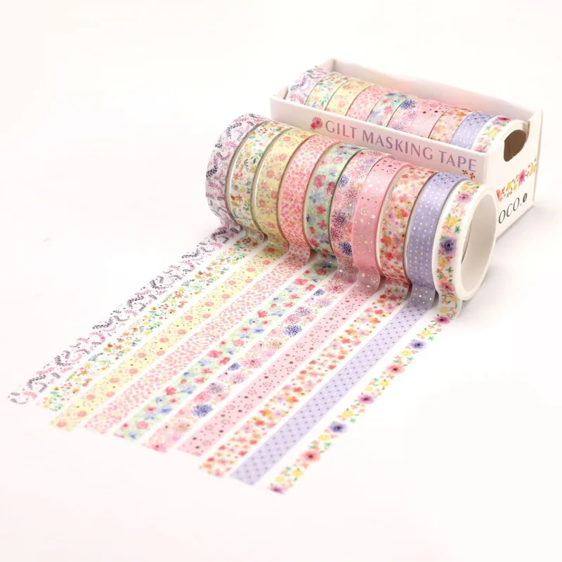 

10 Pcs/Set Gilding Stripe Flower Washi Tape Kawaii Masking Tape Stickers Scrapbooking DIY Diary Album Cute Stationery Supplies