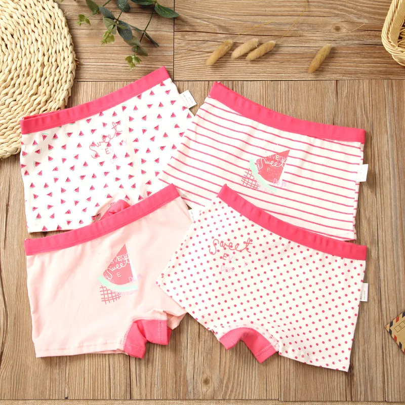Ropa interior de algod&oacute;n puro para ni&ntilde;os, rosa encantador b&oacute;xer de punto, pantalones cortos a rayas para adolescentes, calzoncillos transpirables, 4 unids/lote-0