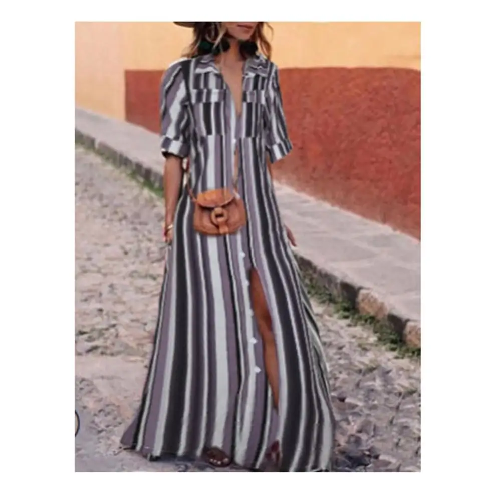 2020 летнее женское новое черное белое и серое Полосатое платье в богемном стиле с