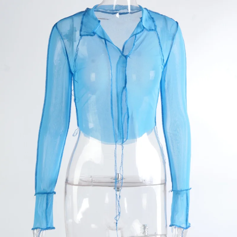 

Summer women's new style exposed umbilical front and back wear sexy mesh see-through top