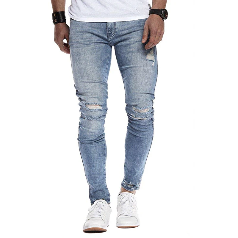 Men's Skinny Jeans 2019 Super Tear Elastic Denim Pants Waist European Style Four Seasons |
