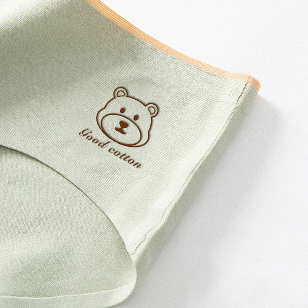 

Woman Seamless Cute Bear Print Breathable Solid Color Cotton Underwear Briefs