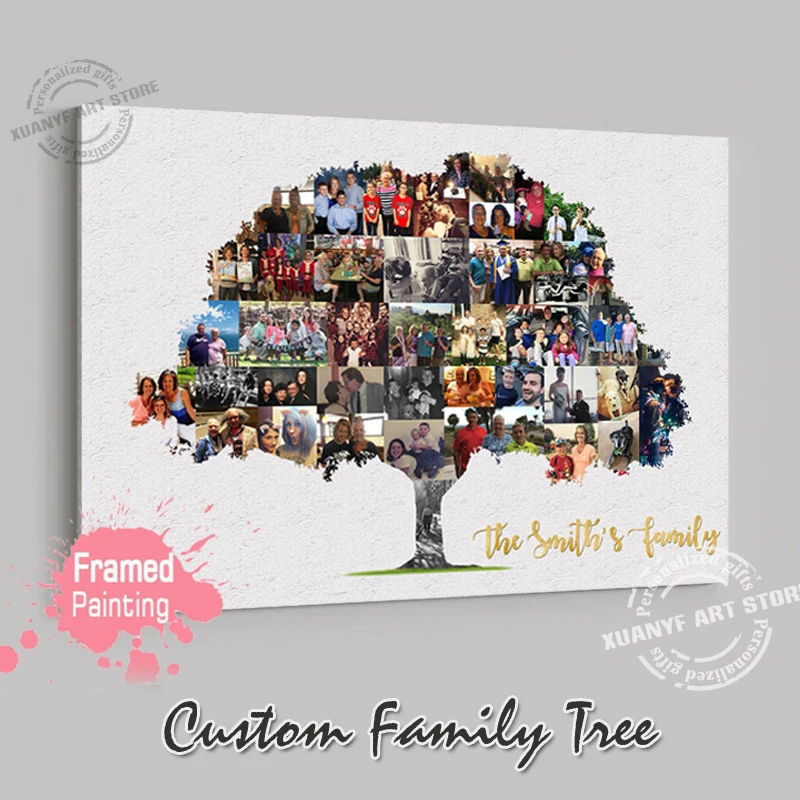 

Family Tree Wall Art Canvas Painting Famille Tree Posters and Prints Custom Photos Collage Personalized Wall Decor Family Sign