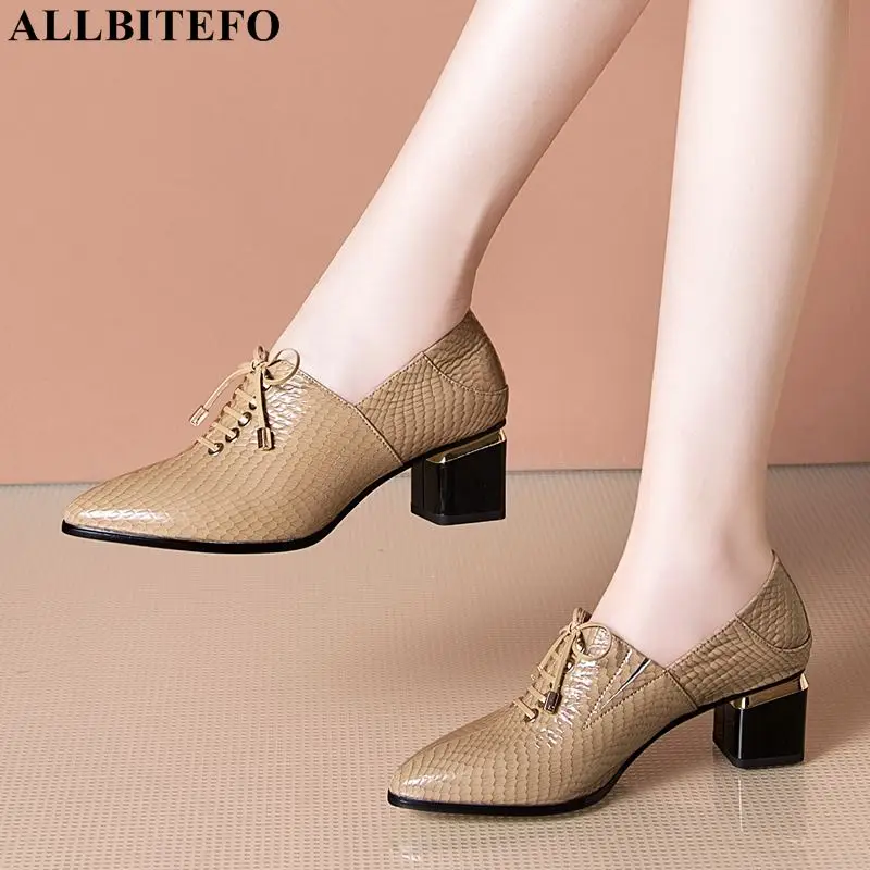 

ALLBITEFO high quality genuine leather thick heels office ladies shoes brand high heels women shoes women high heel shoes