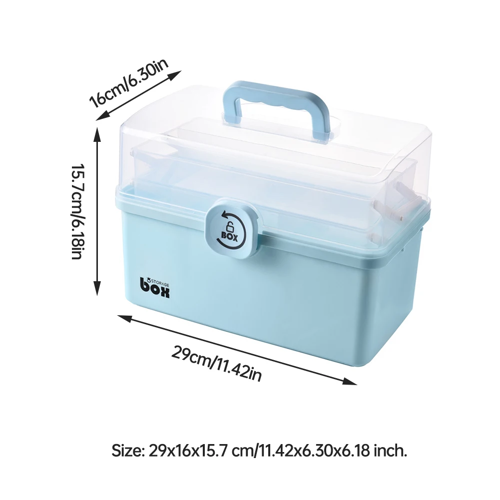 

Portable Multifunctional First Aid Storage Box Pill Chest Cabinet Household Medical Kit With Foldable 3-Layer Large Box Blue