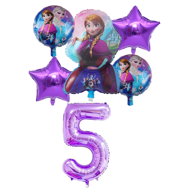 

6pcs/set Frozen Princess Elsa Aluminum Balloons Set 32inch Number Balloon Birthday Party Decoration Home Party Decorations