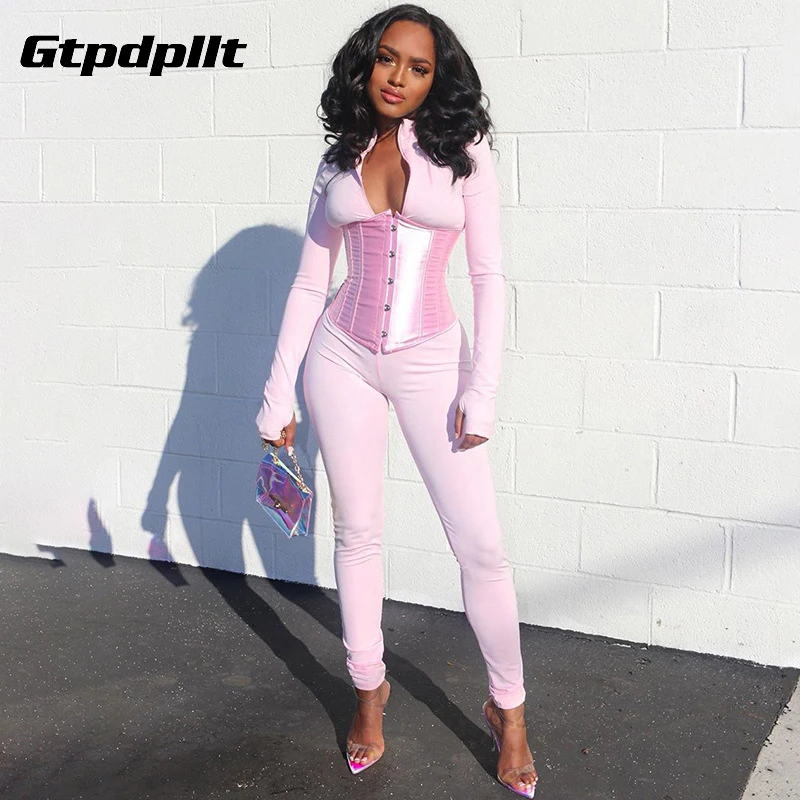 

Gtpdpllt 2020 Autumn Long jumpsuit women Skinny Long Sleeve Bodysuit Winter Rompers combinaison femme jumpsuits tops tracksuits