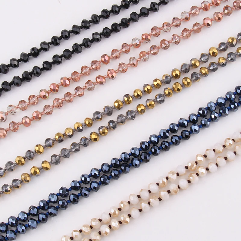 Фото Модные ювелирные изделия, черное Хрустальное стекло, длинный узлом Halsband 5X 8 ожерелье со стеклянными кристаллами №2