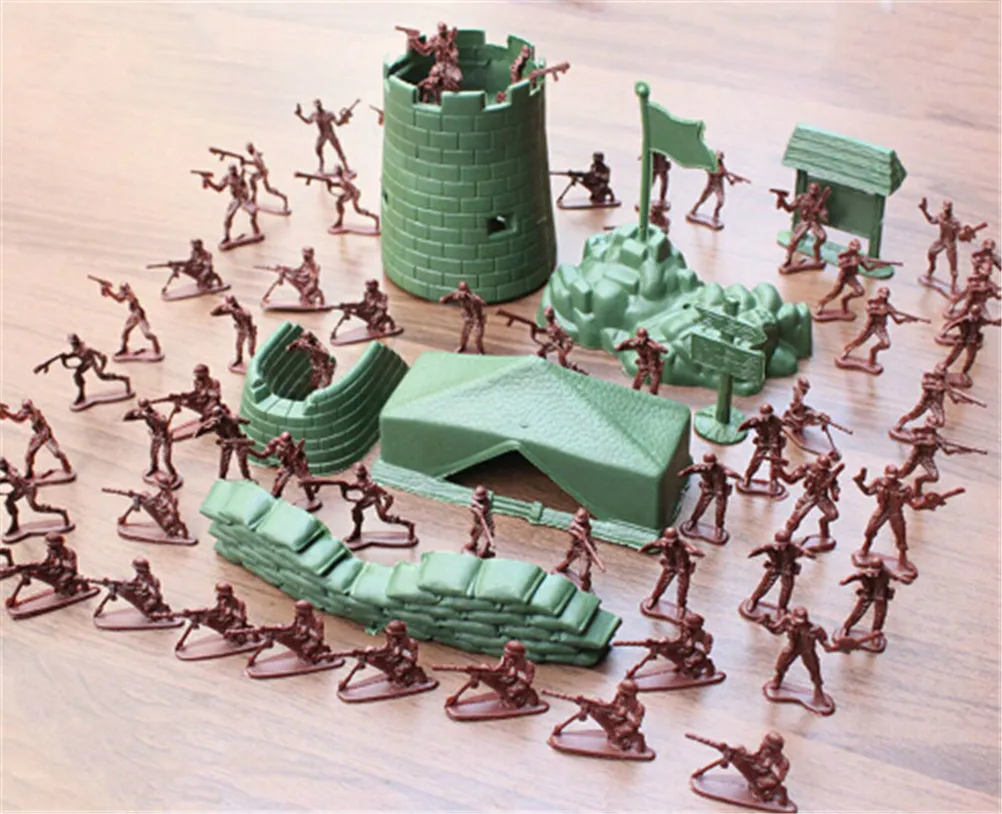 

2018 Fashion 100PCS Plastic Army Men Soldiers Military Figurine Action Figure Green Red Toys Boys Children Party Game Gift 4CM