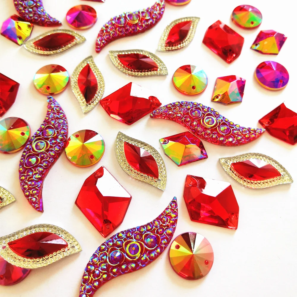 Смешанные Круглые Красные кристаллы S образной формы для пришивания одежды камни