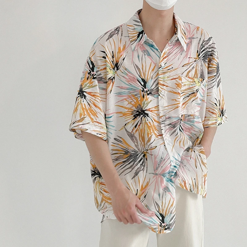 

IEFB 2021 new Flower shirt couple Beach style Short Sleeve Shirts thin loose causal fashion lapel single breasted tops 9Y7575