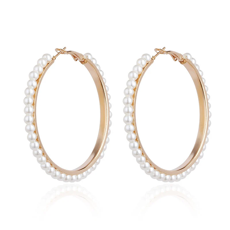 

2020 Oversize Pearl Hoop Earrings For Women Girls Unique Twisted Big Earrings Circle Earring Statement Fashion Jewelry