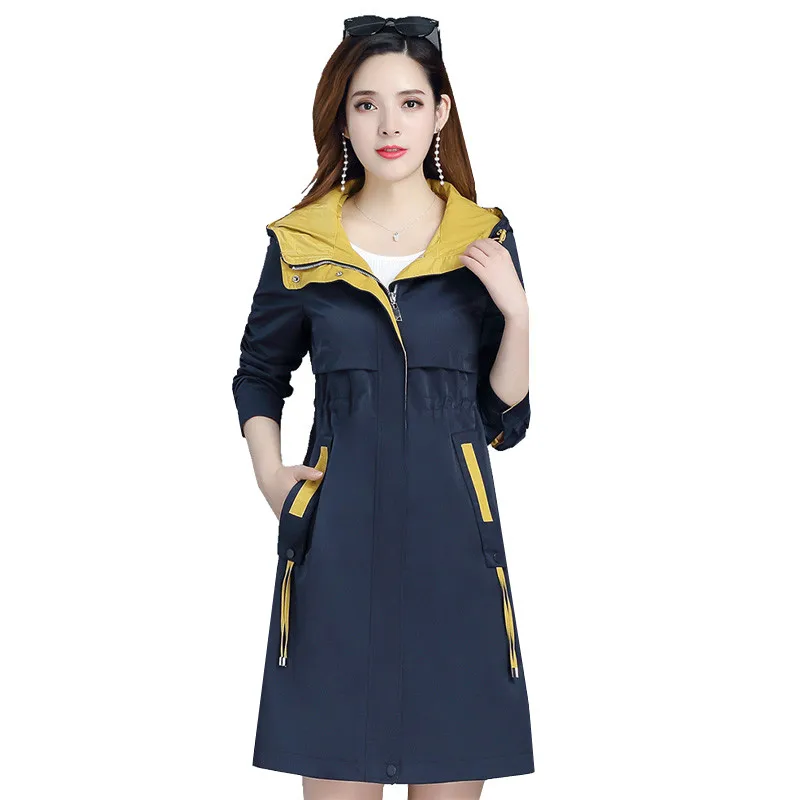 

2020 Spring Autumn Women Trench Coat Fashion Hooded Windbreaker Female Casual Long Coat Office Lady Business Outerwear Tops P676