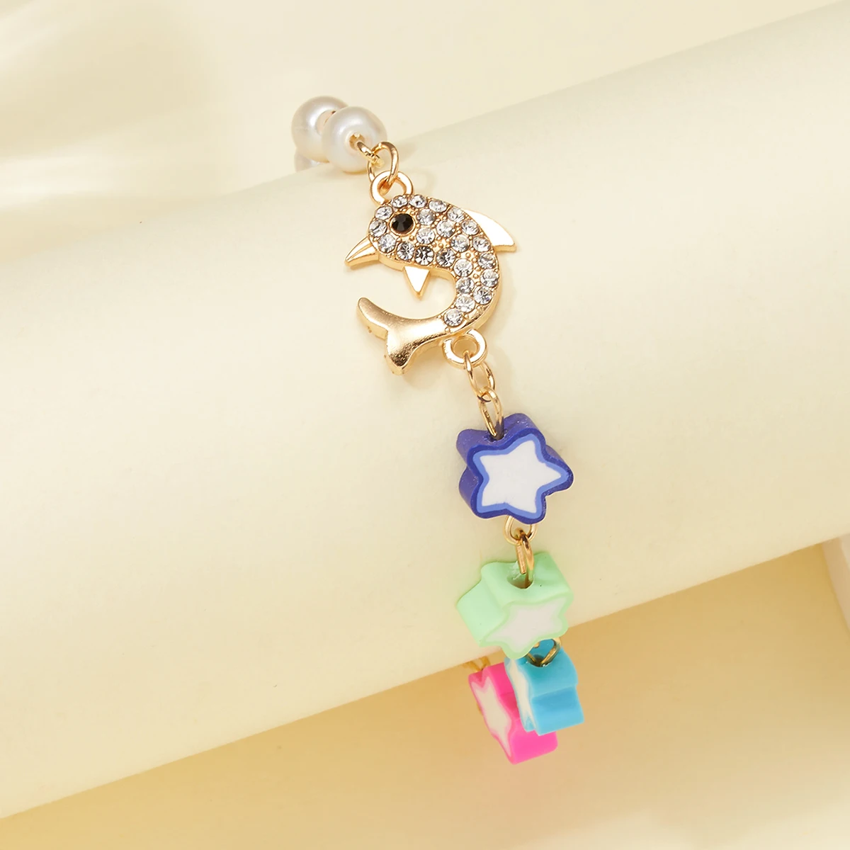 

Fashion Wristband Simulated Pear Five-pointed Star Link Chain Charm Bracelets Owl Dolphin Blue Beaded Bangles For Women Jewelry