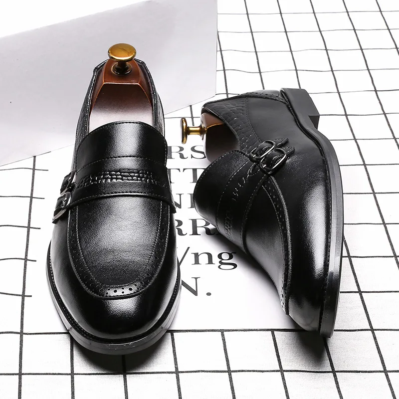 

Men Shoes 2021 monk Shoes PU leather Shallow Chaussures Pour Hommes лодыри Casual Comfortable Double Buckle мужская обувь 8KH602