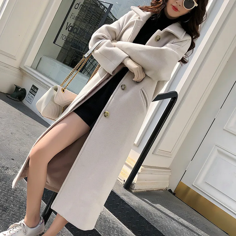 

Hodisytian 2020 Winter Women Wool Blends Warming Long Trench Coat Elegant Outerwear Casual Thicken Female Cashmere Overcoat