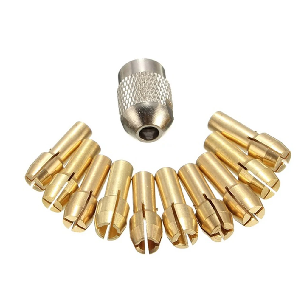 11PCS/Set Brass Drill Chucks Collet Bits 0.5-3.2mm 4.3mm Shank Screw Nut Replacement for Dremel Rotary Tool | Инструменты