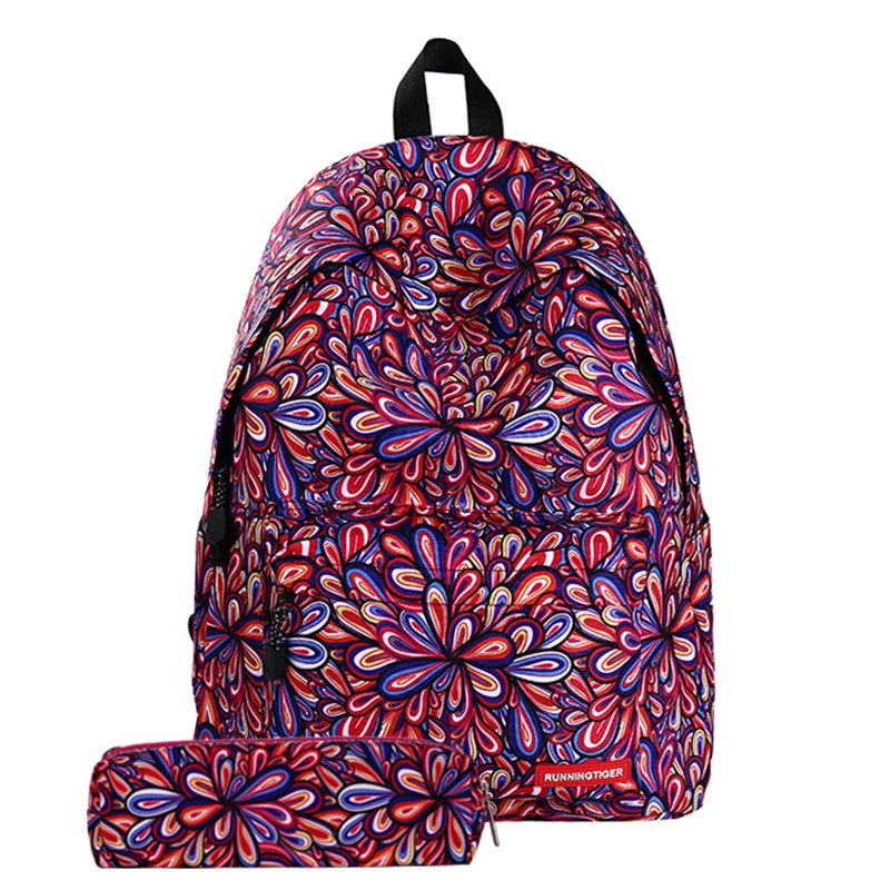 

Women Stripe Print Backpack 2 Piece Set Girls School Bags Waterproof Female Casual Backpack Large Capacity Travel Backpacks