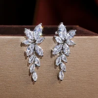 jk fashion luxury marquise zircon women wedding earring gorgeous leaf shape charm top quality silver color lady earrings jewelr