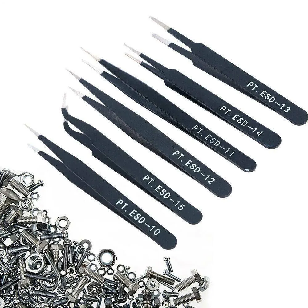 6 шт Анти статическое ОУР Нержавеющая сталь Пинцет электроники Промышленных