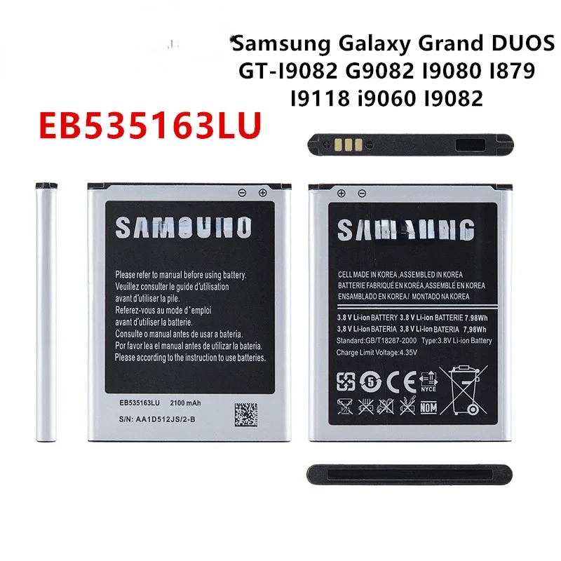 

Оригинальный аккумулятор EB535163LU 2100 мАч для Samsung Galaxy Grand DUOS GT-I9082 G9082 I9080 I879 I9118 i9060 I9082, батареи