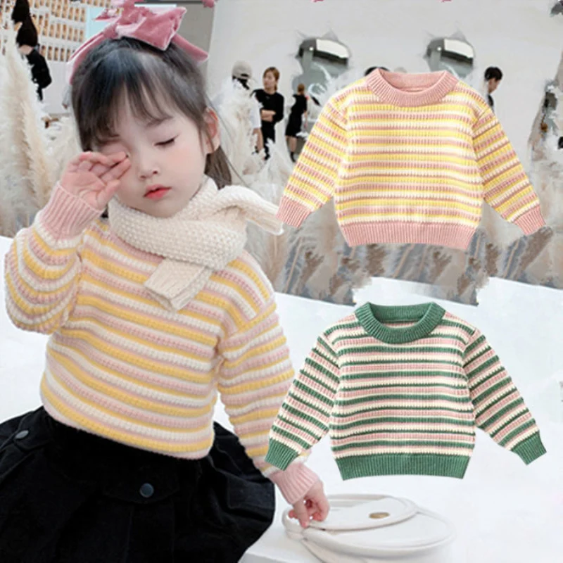 

Girls Sweater Baby's Coat Outwear 2021 Stylish Thicken Warm Winter Autumn Knitting Casual Pullover Top Cotton Children's Clothin