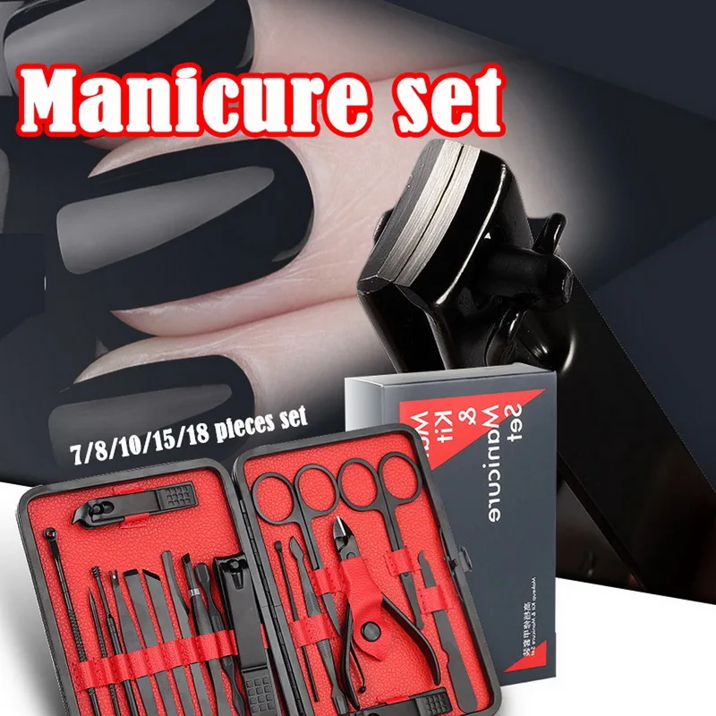 15pcs Professional Nail Clipper Set With PU Box Stainless Steel Pedicure Cuticle Eagle Hook Tweezer Manicure Beauty Tools Kit |