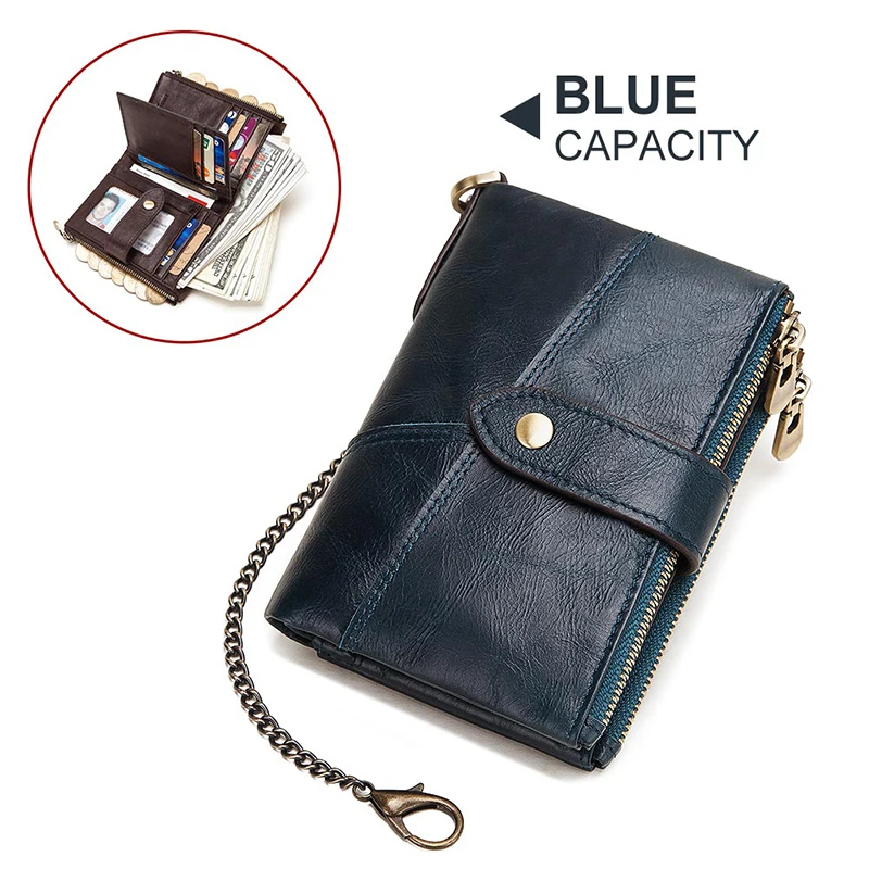 889-blue-chain Genuine Leather Women Wallet GZCZ Casual Men Wallet Women Long Wallet In Women`s Wallet and Purses Retro Rfid Women Short Wallet - Цвет: 889-blue-chain