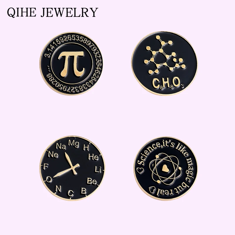 

Round Scinece Chemistry Enamel Pins Badge Periodic Table of Elements Brooches Round Lapel Pin Bag Clothes Jewelry Gift Wholesale