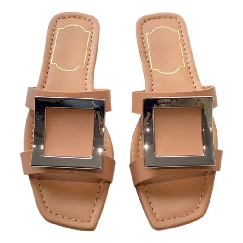 Женские кожаные сандалии VALLU красные пляжные с квадратной пряжкой на плоской