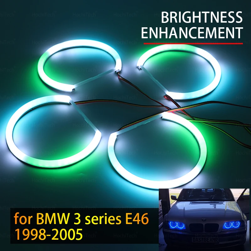 

320i 323i 325i высокое качество красочные RGBW хлопковые Светодиодные глаза ангела для BMW E46 1998-2005 вращающийся Динамический свет последовательный поток