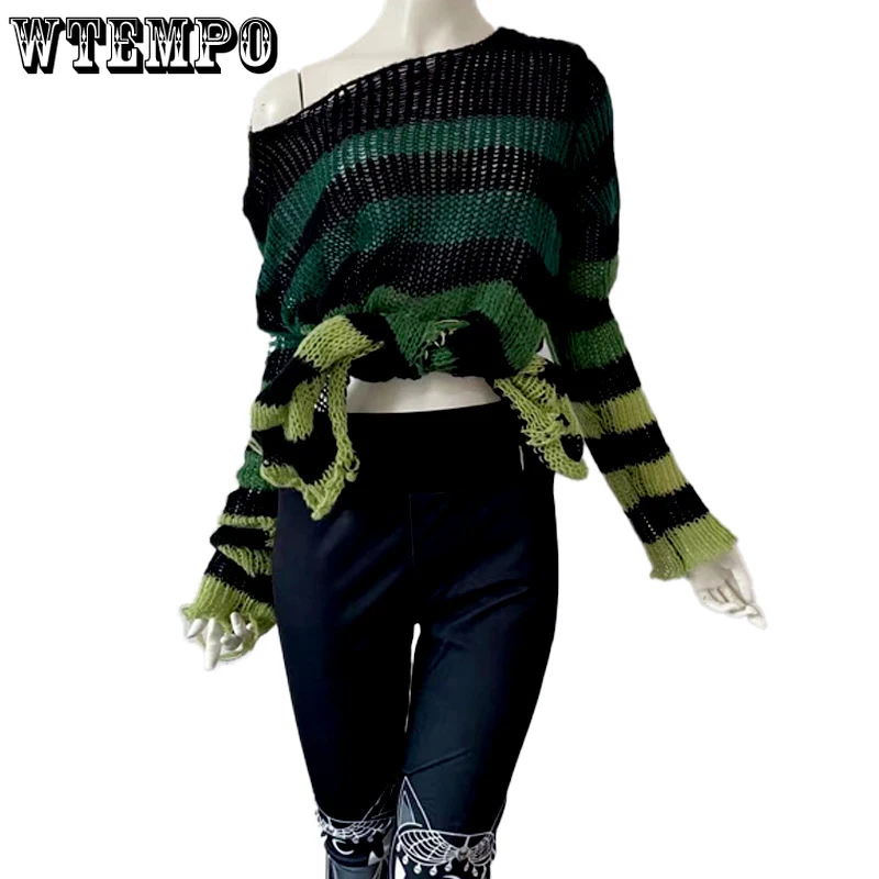 Женский/мужской свитер в полоску с вырезами готическом стиле Сексуальный HotSweet