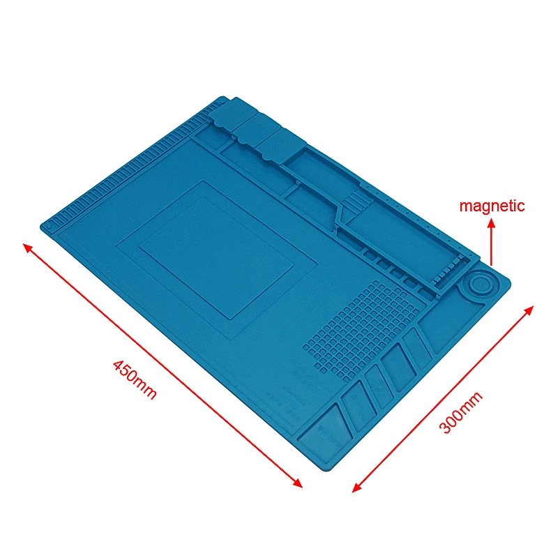 

Платформа для обслуживания, теплоизоляционная силиконовая прокладка 45х30 см, магнитная секция, для BGA, паяльная ремонтная станция