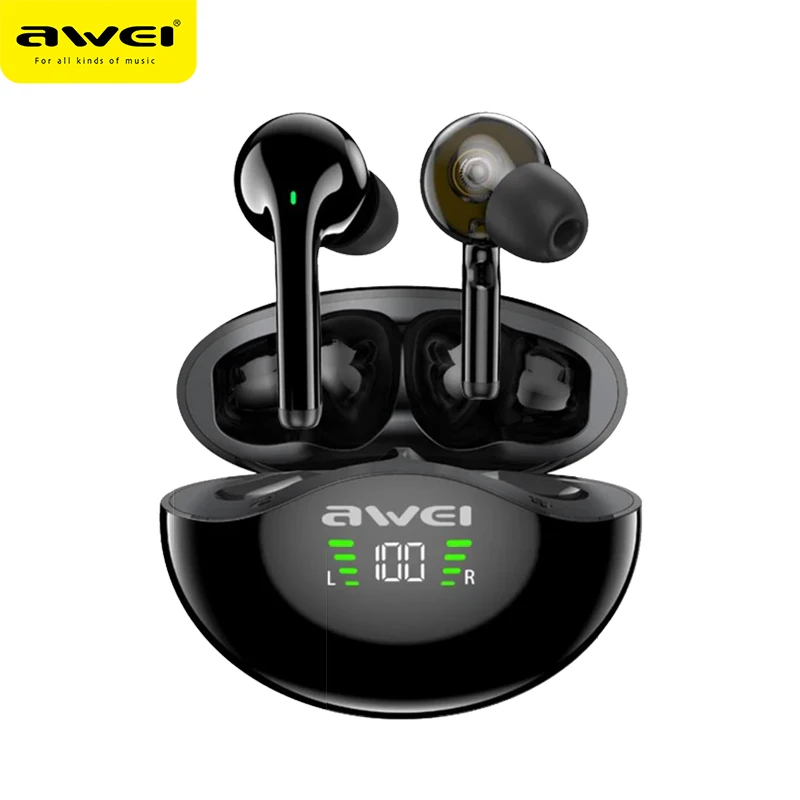 

Awei In-Ear Headphones T12P TWS Dual Dynamic Driver Earbuds Bluetooth 5.1 Handsfree Microphone Touch Control Deep Bass Earphones