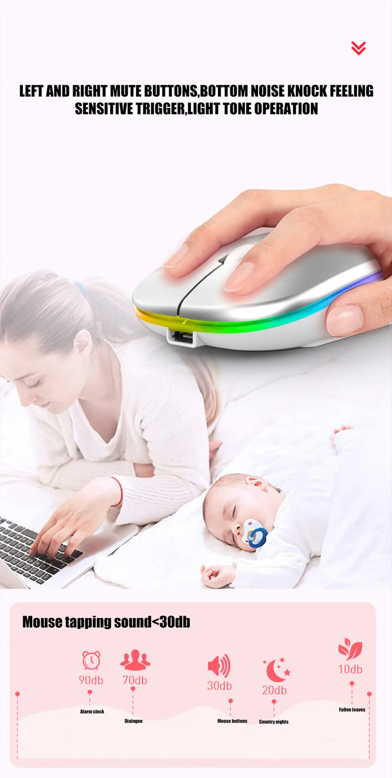 Bluetooth беспроводная с USB перезаряжаемая RGB мышь BT5.2 для ноутбука компьютера ПК Macbook