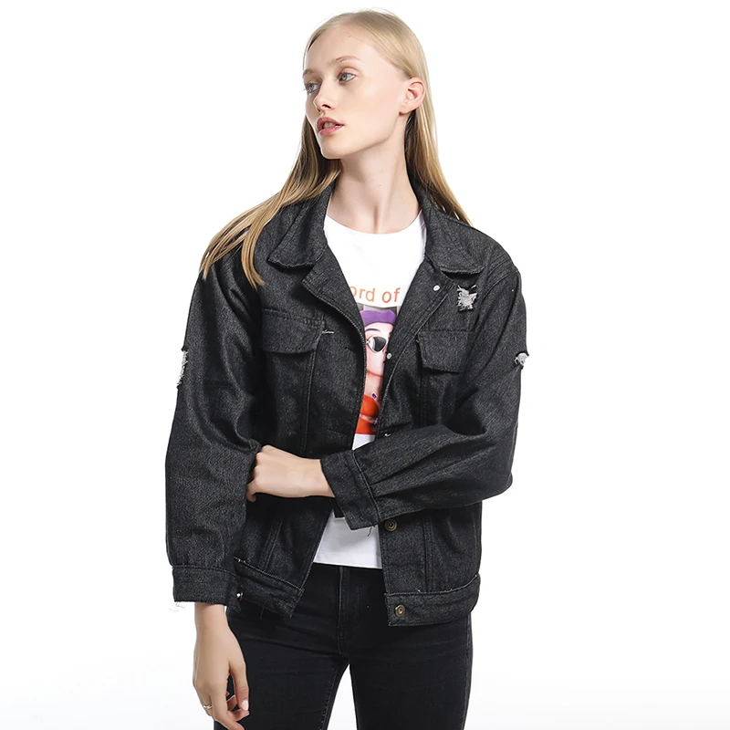 Черные джинсовые куртки женские пальто с длинным рукавом Базовые тонкие